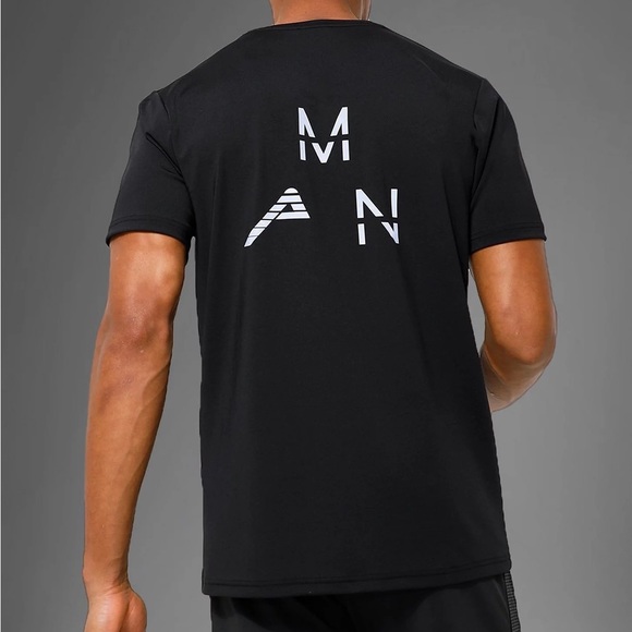 Boohoo MAN ACTIVE GYM REFLECTIVE BACK PRINT T-SHIRT, Black, Size L - Picture 1 of 7